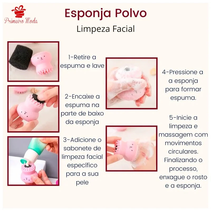 Massageador Facial Esfoliante em Esponja para Limpeza do Rosto – Polvo/Para Base/Conjuntivo/Contorno/Cuidados com a Pele.