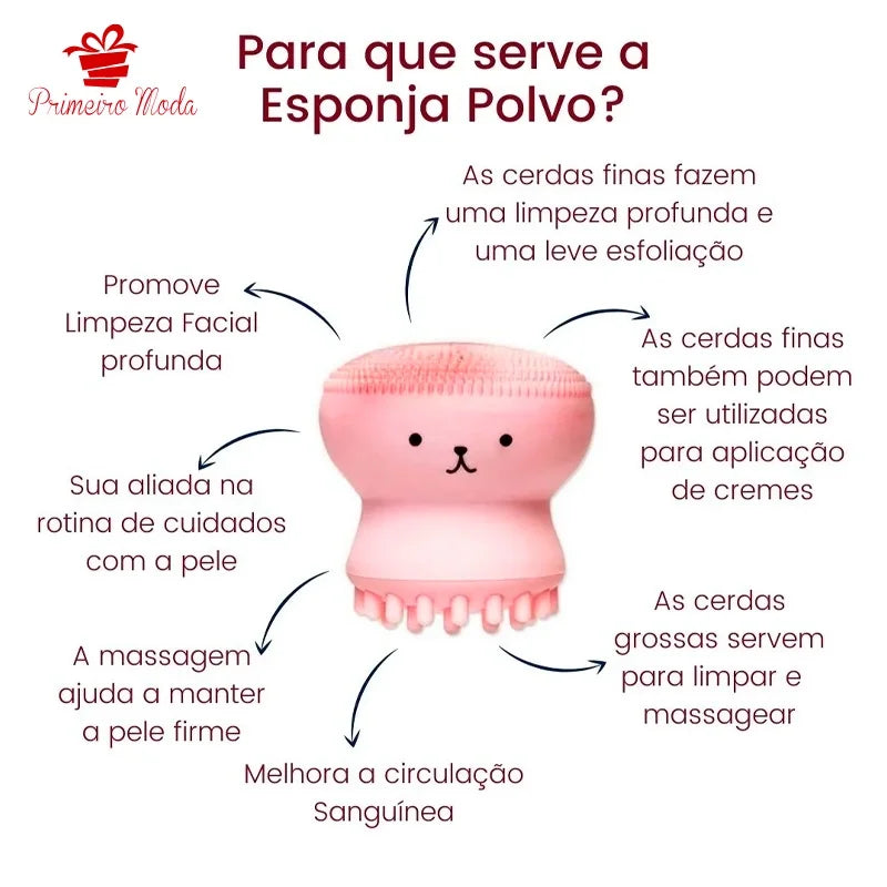 Massageador Facial Esfoliante em Esponja para Limpeza do Rosto – Polvo/Para Base/Conjuntivo/Contorno/Cuidados com a Pele.